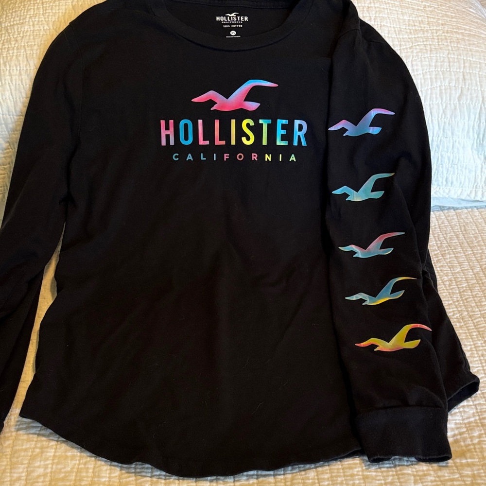 Hollister Black Long Sleeve Tee with Multicolor Logo